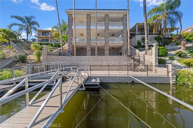 view of dock with a water view