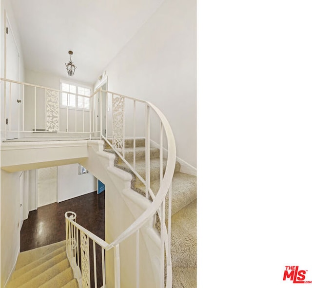 stairway featuring hardwood / wood-style floors