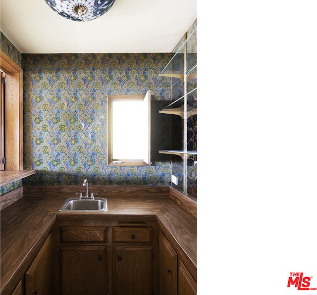 kitchen with dark brown cabinetry and sink