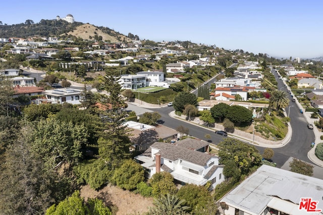 drone / aerial view featuring a mountain view