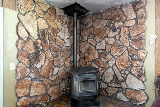 details featuring a wood stove