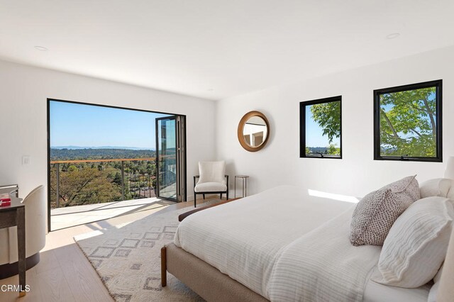 bedroom with hardwood / wood-style floors and multiple windows