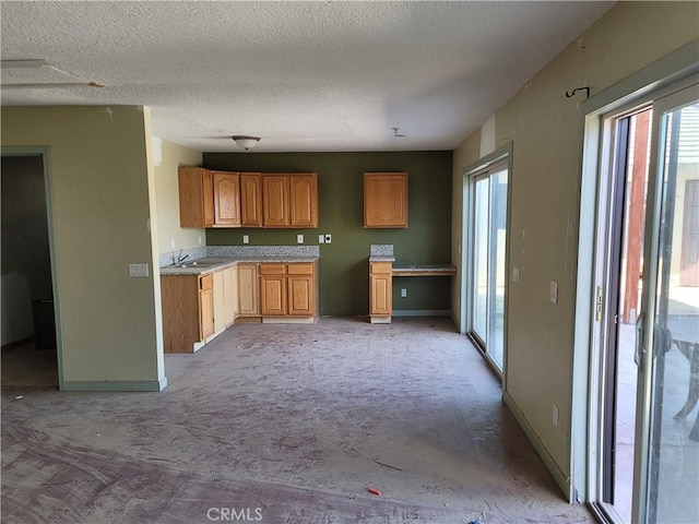 31801 Soapmine Rd, Barstow, CA 92311 - kitchen featuring light countertops, light colored carpet, and a textured ceiling