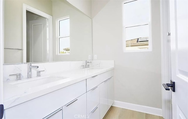 bathroom featuring hardwood / wood-style floors and vanity