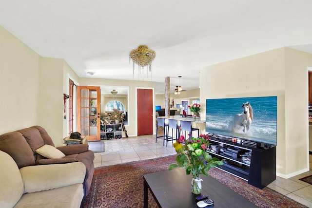 living room featuring light tile patterned floors