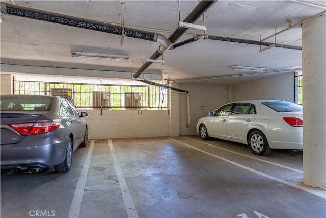 parking deck with concrete block wall