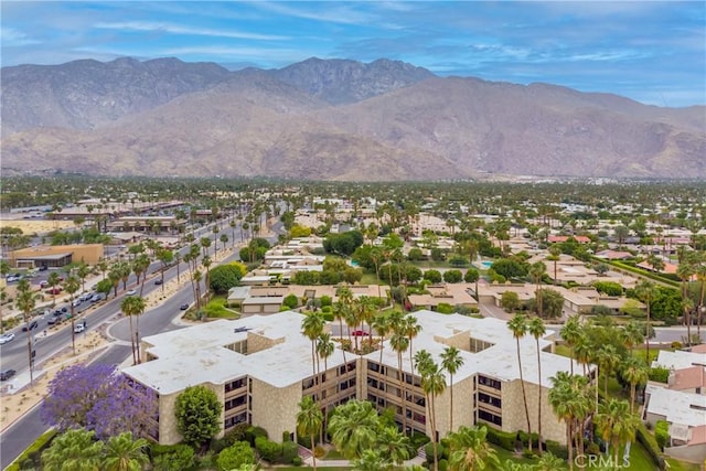 drone / aerial view featuring a residential view and a mountain view