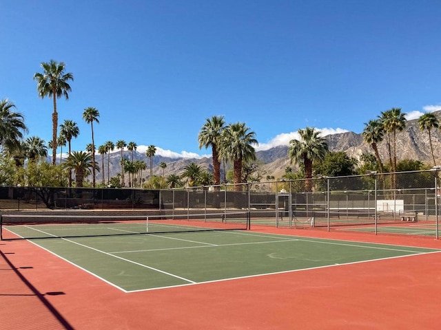 view of sport court featuring a mountain view