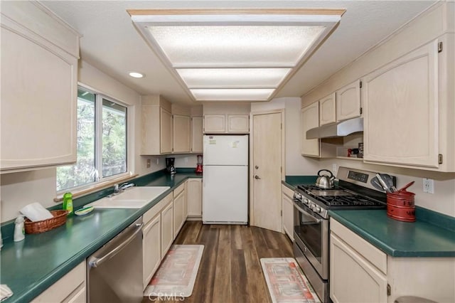 kitchen featuring dark hardwood / wood-style flooring, sink, and appliances with stainless steel finishes