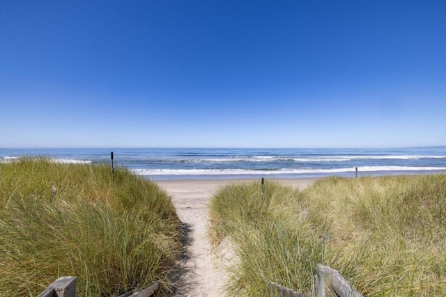 property view of water featuring a beach view