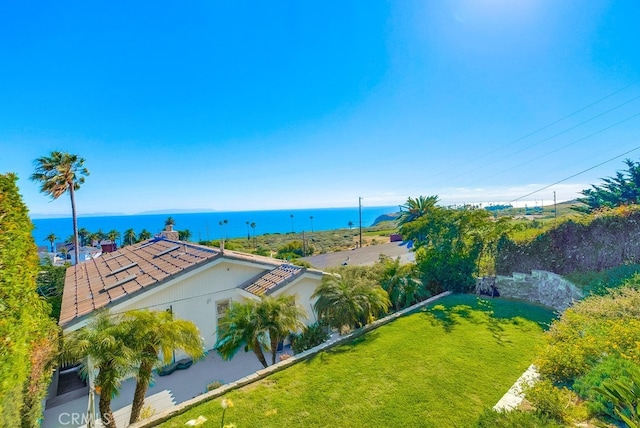 aerial view featuring a water view