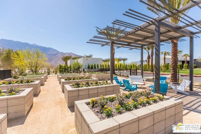 view of patio with a mountain view