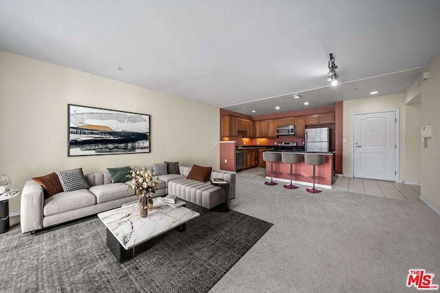 living room with light tile flooring