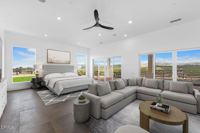 bedroom featuring ceiling fan