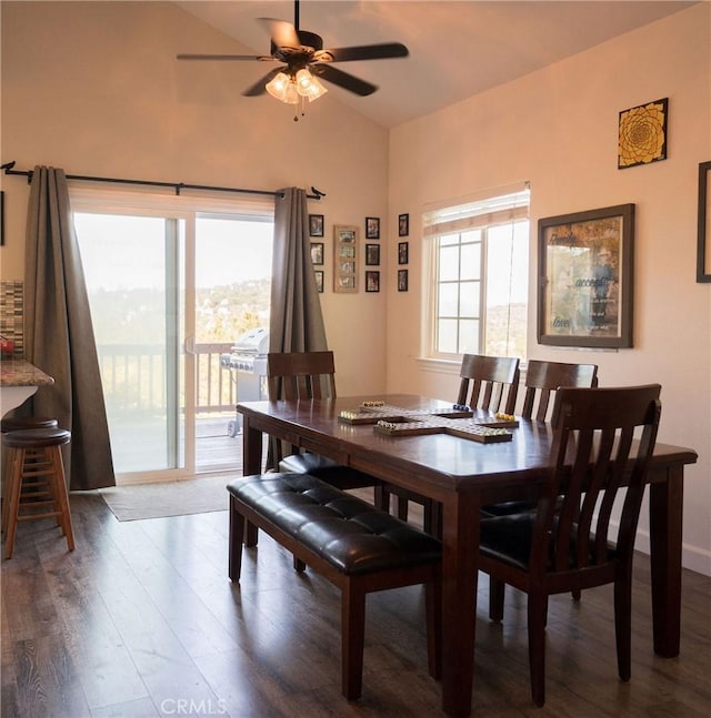 dining room with hardwood / wood-style floors and ceiling fan