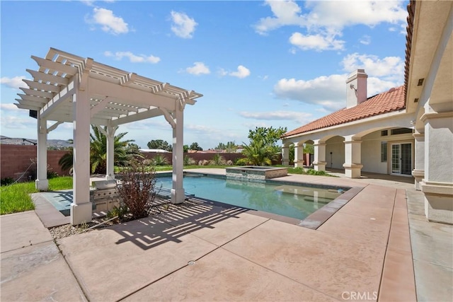 view of pool with an in ground hot tub, a pergola, and a patio