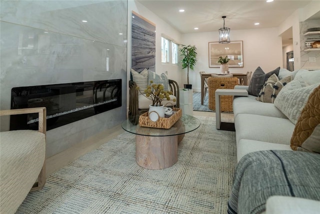 living room with a chandelier