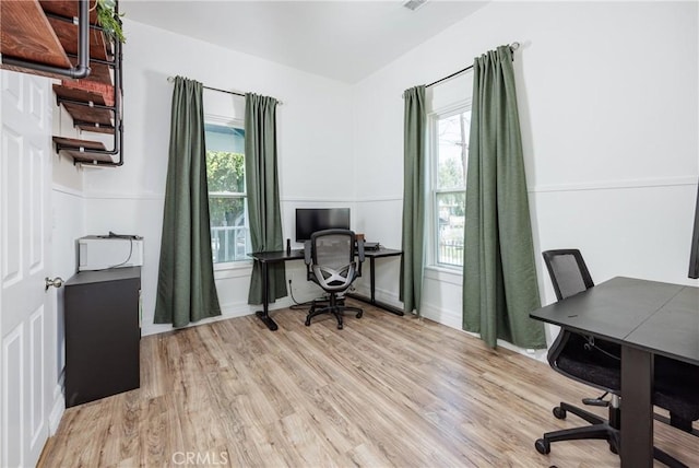 office area with light wood-type flooring