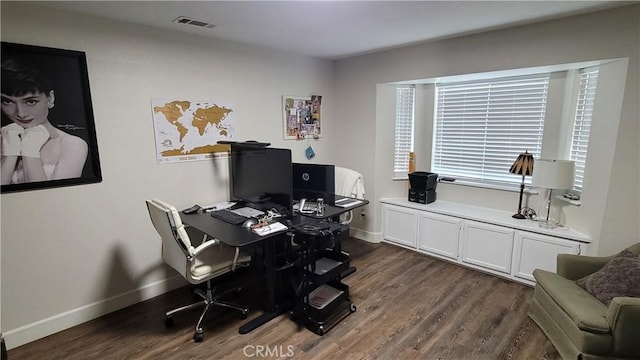 office space with dark hardwood / wood-style floors