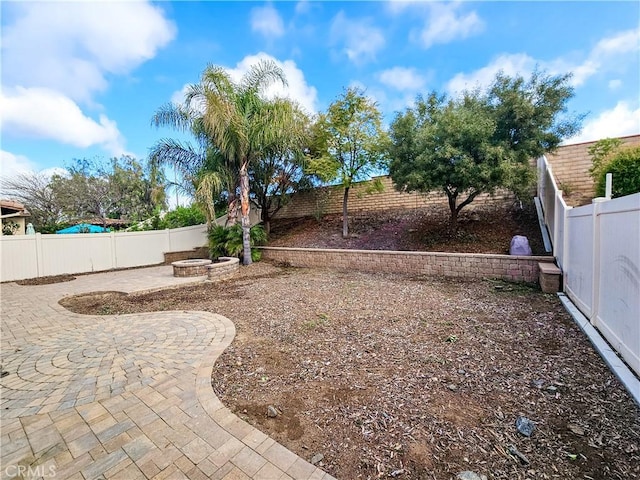 view of yard with a patio area and a fire pit