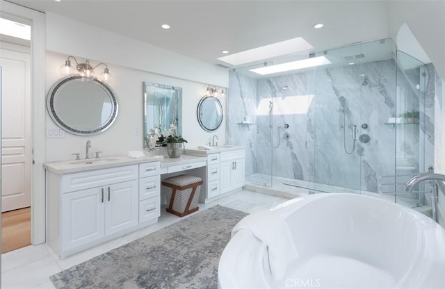 bathroom featuring tile patterned floors, vanity, and independent shower and bath