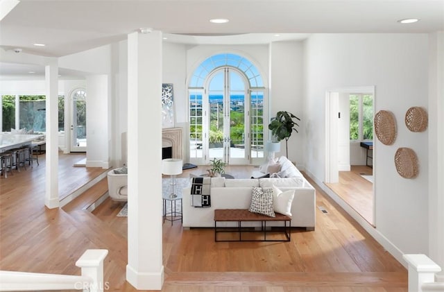 living room featuring light hardwood / wood-style flooring and a wealth of natural light