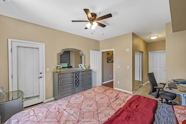 bedroom featuring carpet flooring and ceiling fan