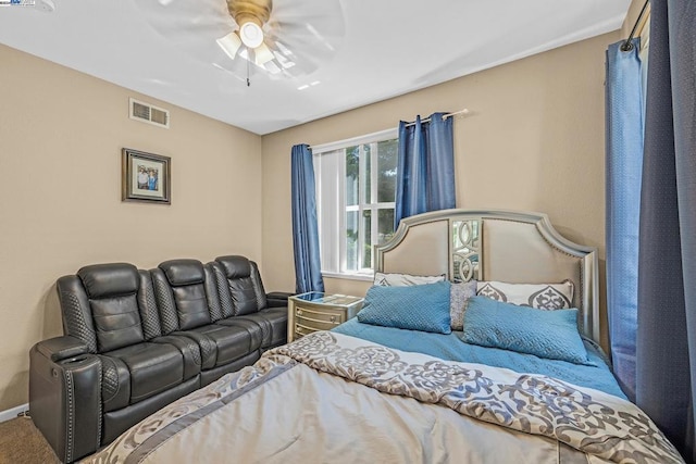 bedroom with carpet flooring and ceiling fan