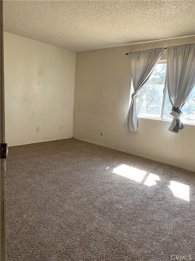 spare room featuring carpet flooring and a textured ceiling