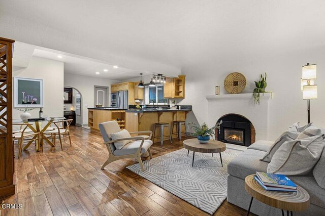 living room with hardwood / wood-style floors