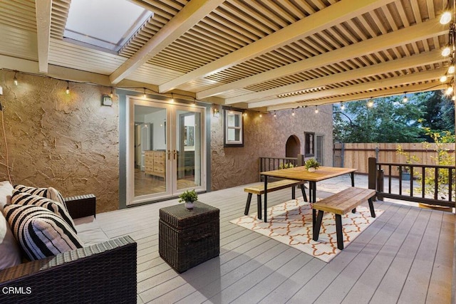 wooden terrace with french doors