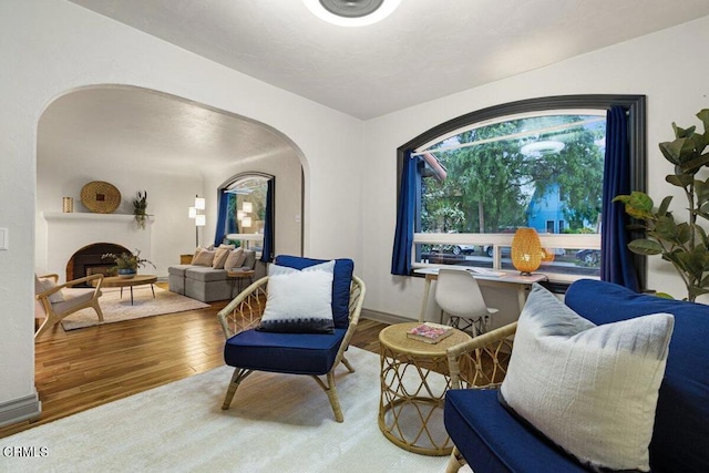 living area with hardwood / wood-style floors