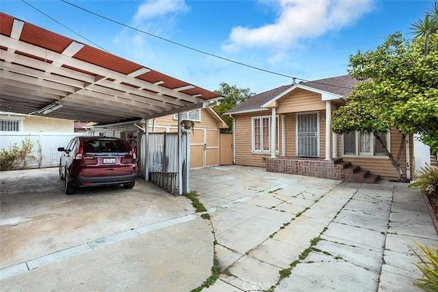 exterior space featuring a storage shed