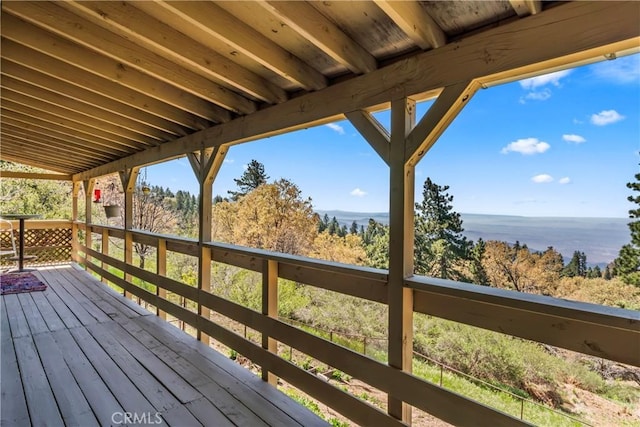 wooden deck featuring a water view