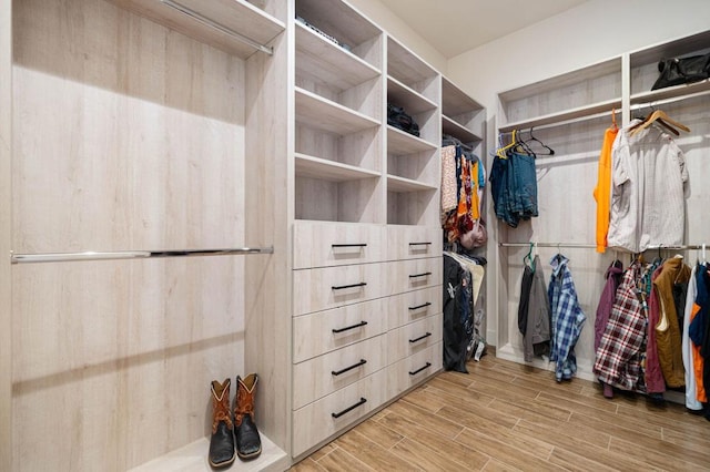 spacious closet featuring light hardwood / wood-style floors