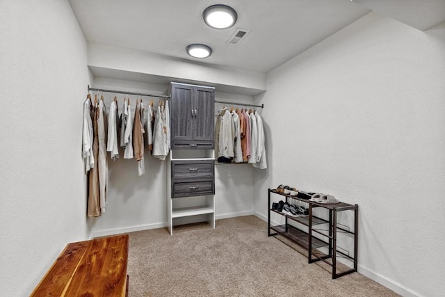 spacious closet featuring light carpet