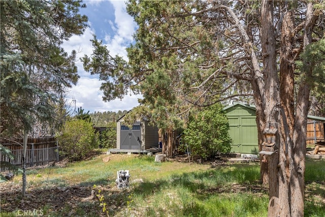 view of yard with a storage unit