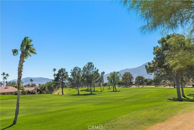 view of property's community with a yard and a mountain view