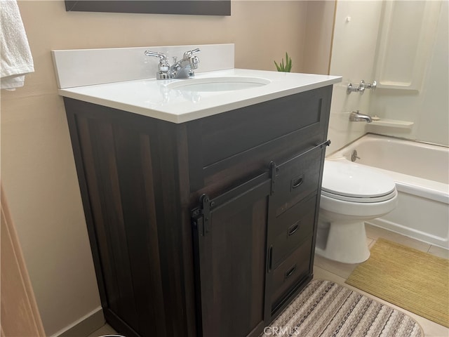 full bathroom with tile patterned flooring, tub / shower combination, toilet, and vanity