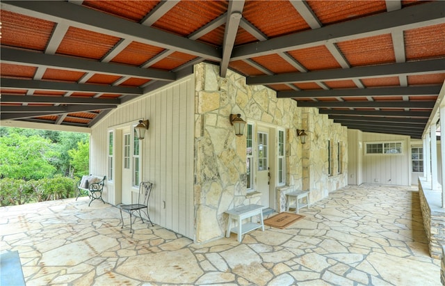 view of horse barn with ceiling fan