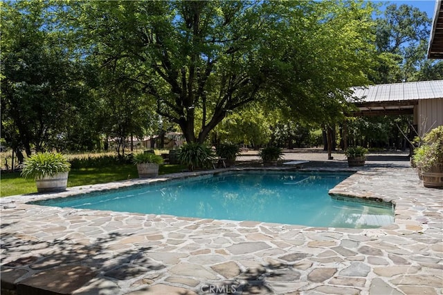 view of swimming pool featuring a patio area