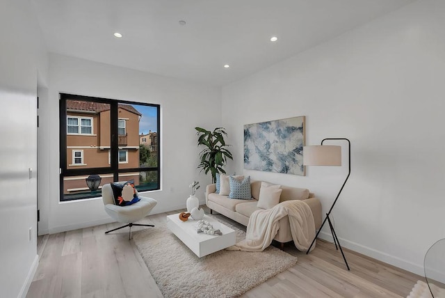 living room with light hardwood / wood-style flooring