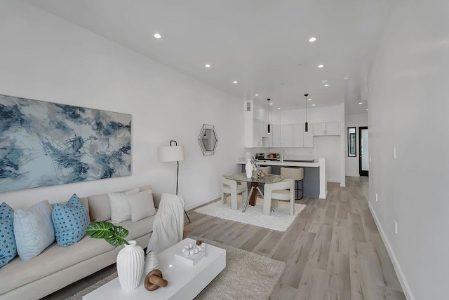 living room with light hardwood / wood-style flooring