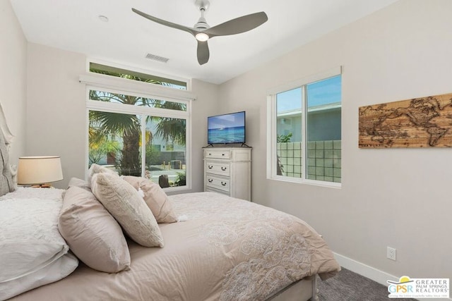 bedroom with carpet flooring and ceiling fan