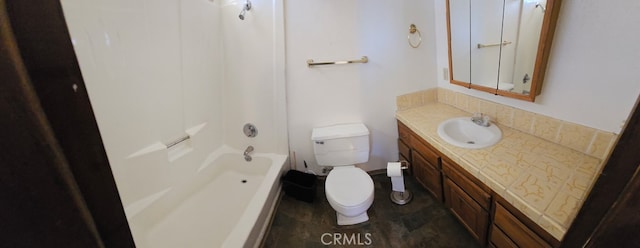 full bathroom featuring vanity, toilet, and washtub / shower combination