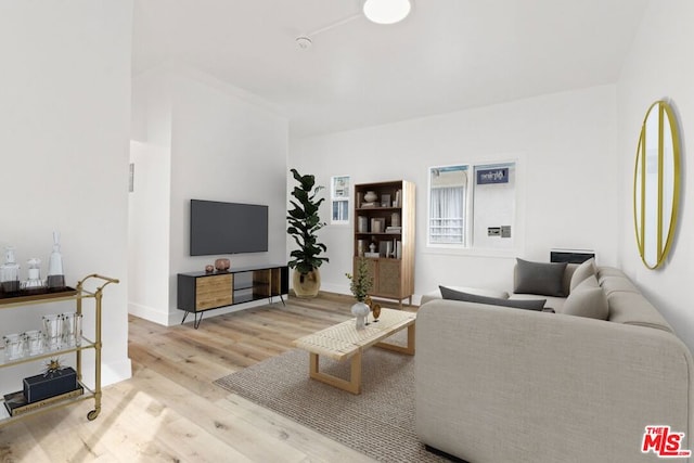 living room with light hardwood / wood-style floors