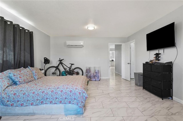 bedroom featuring a wall mounted air conditioner