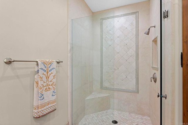 bathroom featuring a shower with door