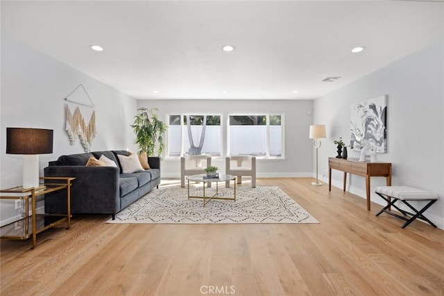 living room with light wood-type flooring