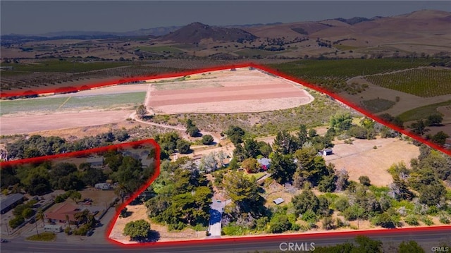 1680 Los Berros Rd, Arroyo Grande, CA 93420 - aerial view of sparsely populated area featuring property parcel outlined and a mountainous background